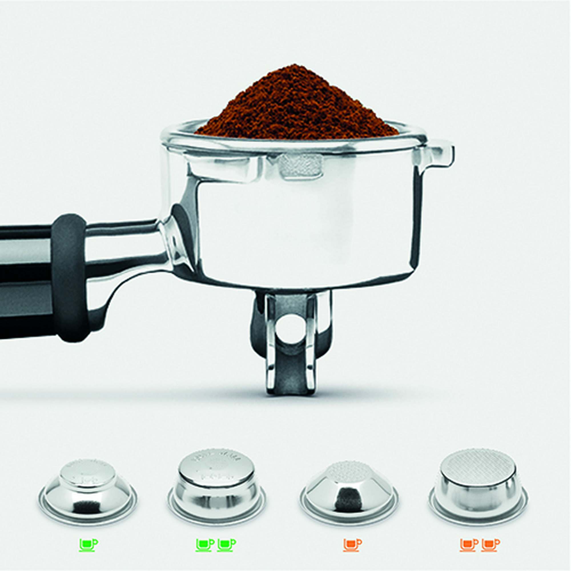 Ground coffee being tamped in a 54 millimetre portafilter